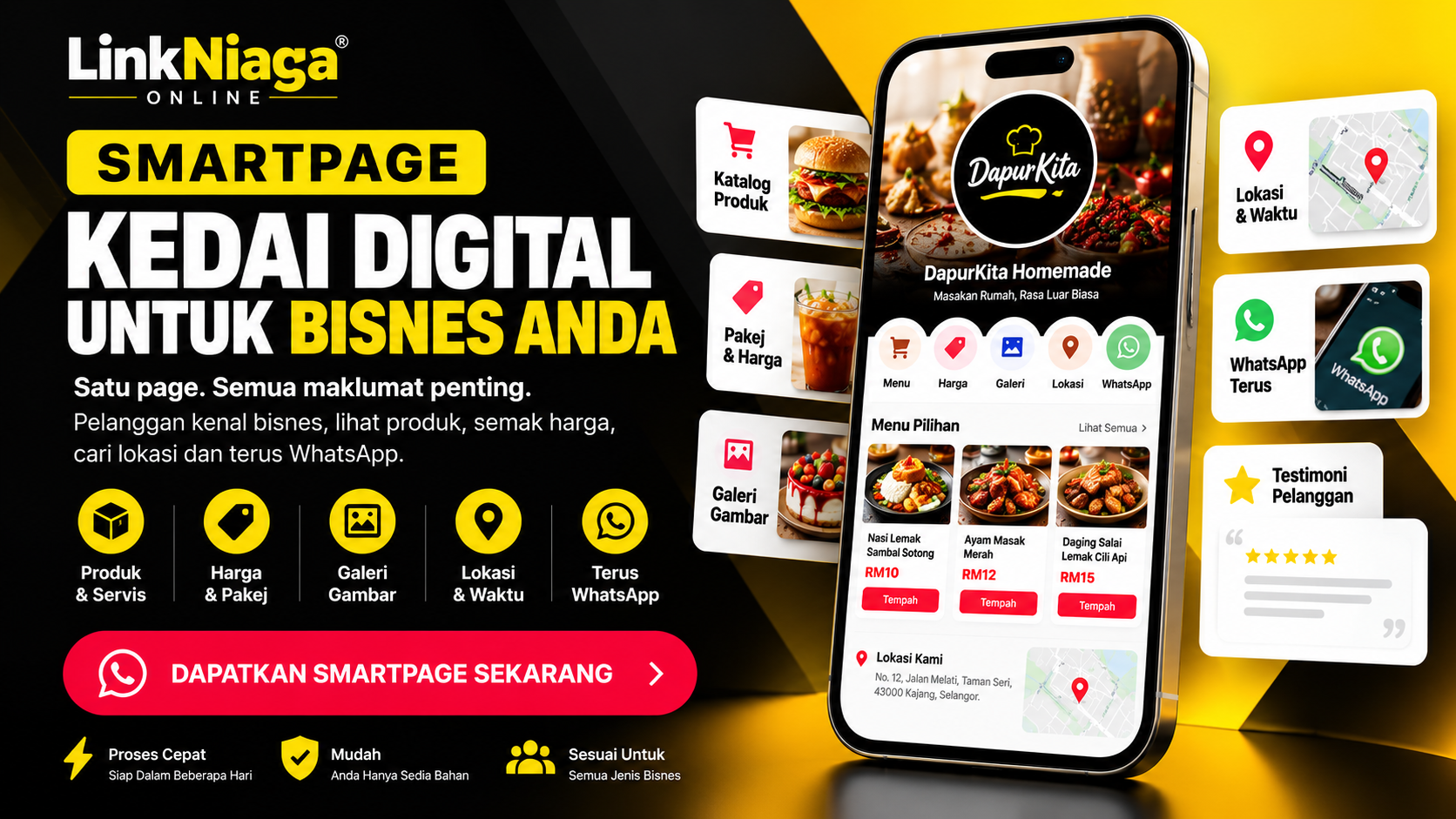 SmartPage — kedai digital untuk bisnes dengan katalog produk, harga, galeri, lokasi, testimoni dan WhatsApp